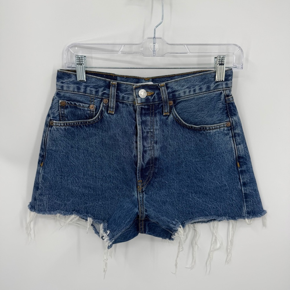 RE/DONE 90s low slung shorts sz 24 blue denim 3” inseam
